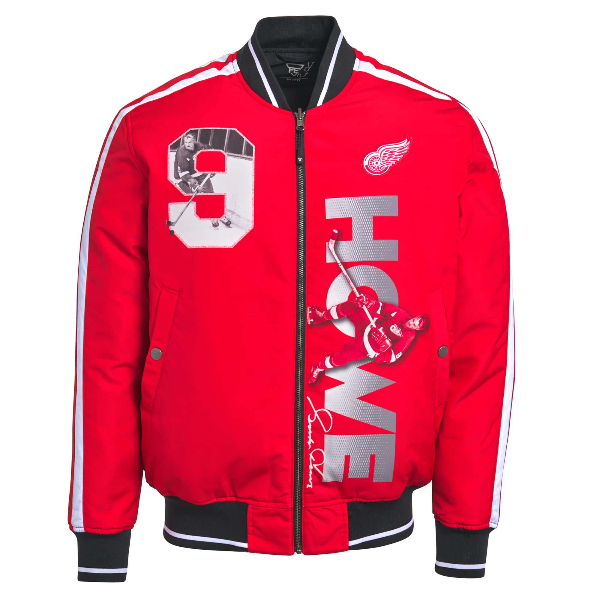 Veste bomber réversible zippée pour homme FE Gordie Howe rouge/noir des Red Wings de Détroit